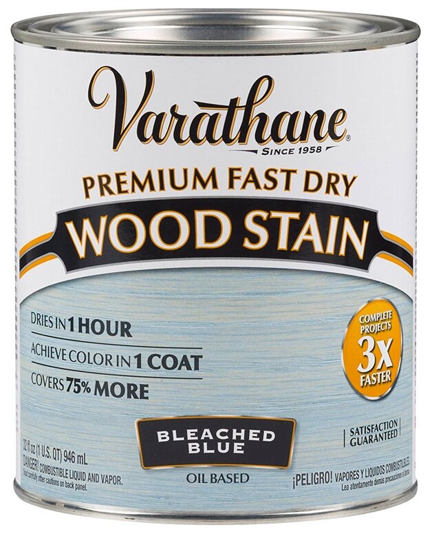 "Морилка - Масло Для Дерева Varathane Premium Fast Dry Wood Stain выбеленный Голубой 0,946 л"