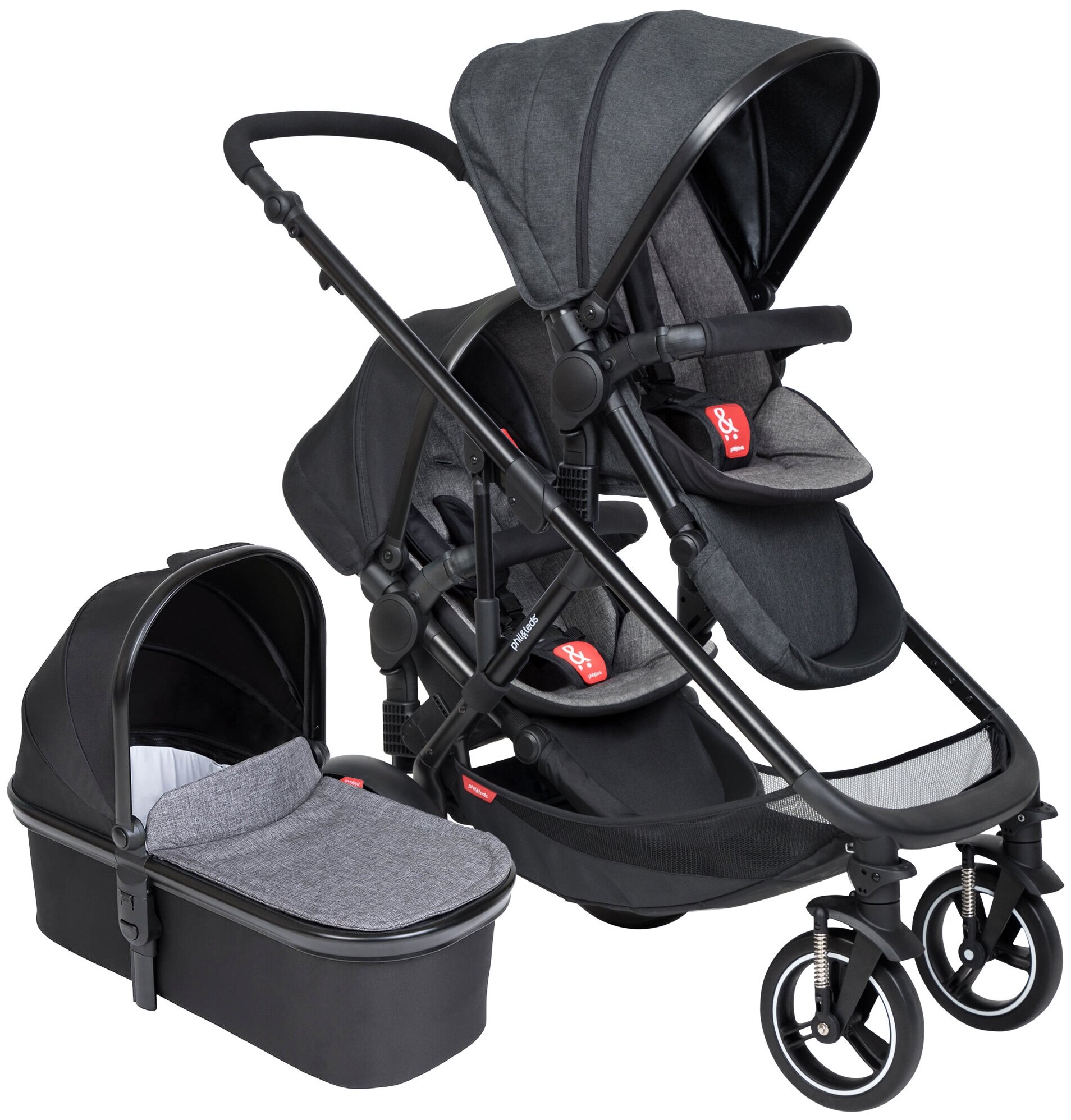 Коляска 2 в 1 Phil and Teds Voyager Charcoal Grey с двумя прогулочными блоками
