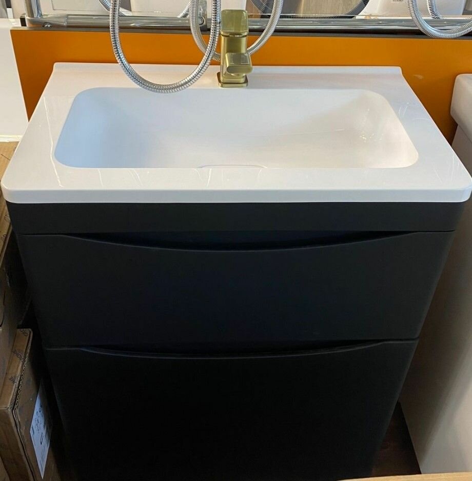 фото Тумба подвесная Style Line "Бергамо мини 70" (2 ящ.) + Умывальник Каре Люкс мини 700х350 Люкс антискрейтч черный, PLUS