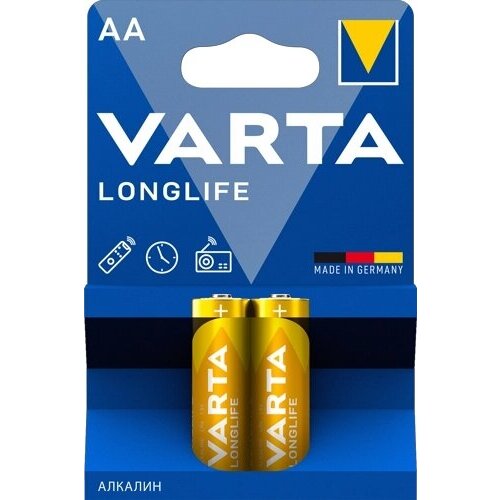 Батарея Varta Longlife, AA (LR6), 1.5V, 2 шт батарейки varta energy lr14 c bl2 alkaline 1 5v 4114 2 20 200 2 шт