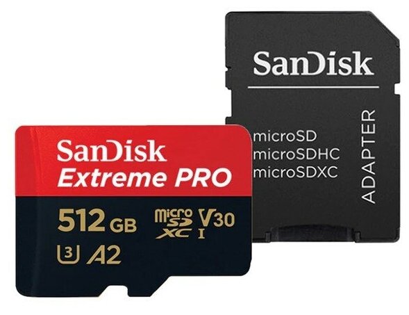 Карта Памяти micro Sdxc 512Gb Sandisk Extreme Pro Uhs-i U3 V30 A2 + ADP (170/90 MB/s) Sdsqxcz-512g-g .