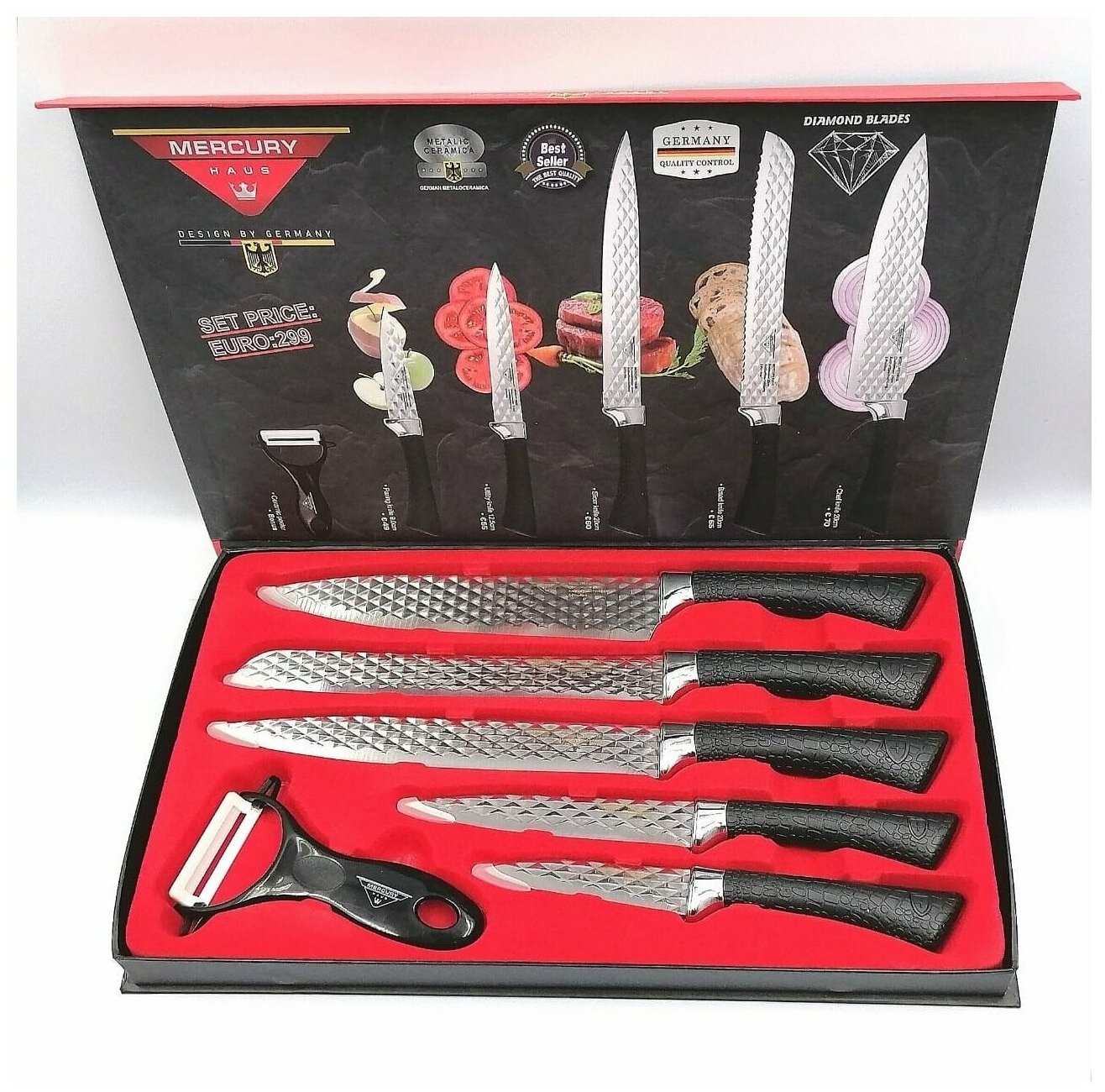 Уникальный набор ножей / Подарочный набор ножей в красивой магнитной коробке 6 предметов / Универсальные ножи с антибактериальный покрытием