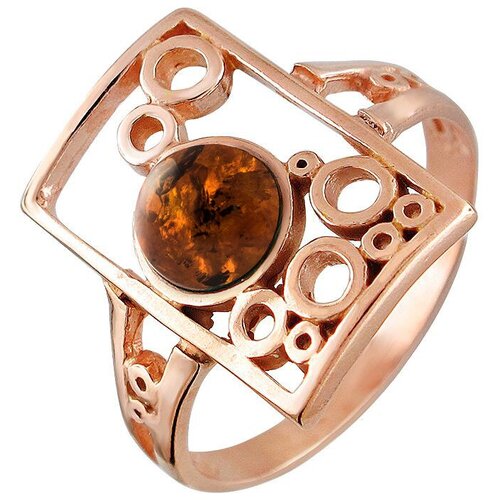 фото Эстет кольцо с 1 янтарем из серебра с позолотой 51к450492п, размер 18.5