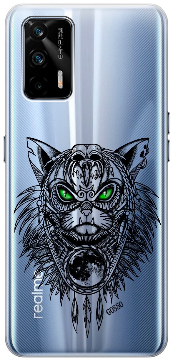 Силиконовый чехол на Realme GT / Рилми ГТ с 3D принтом "Shaman Cat" прозрачный