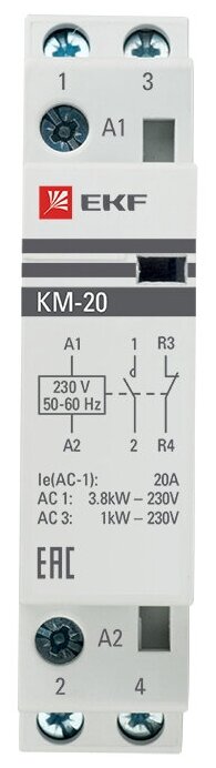 Модульный контактор EKF КМ PROxima 20А NО NC 1 модуль km-1-20-11