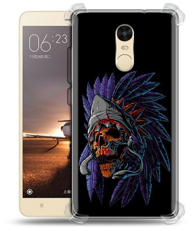 Дизайнерский силиконовый с усиленными углами чехол для Редми Нот 4X / Xiaomi RedMi Note 4X Череп индейца