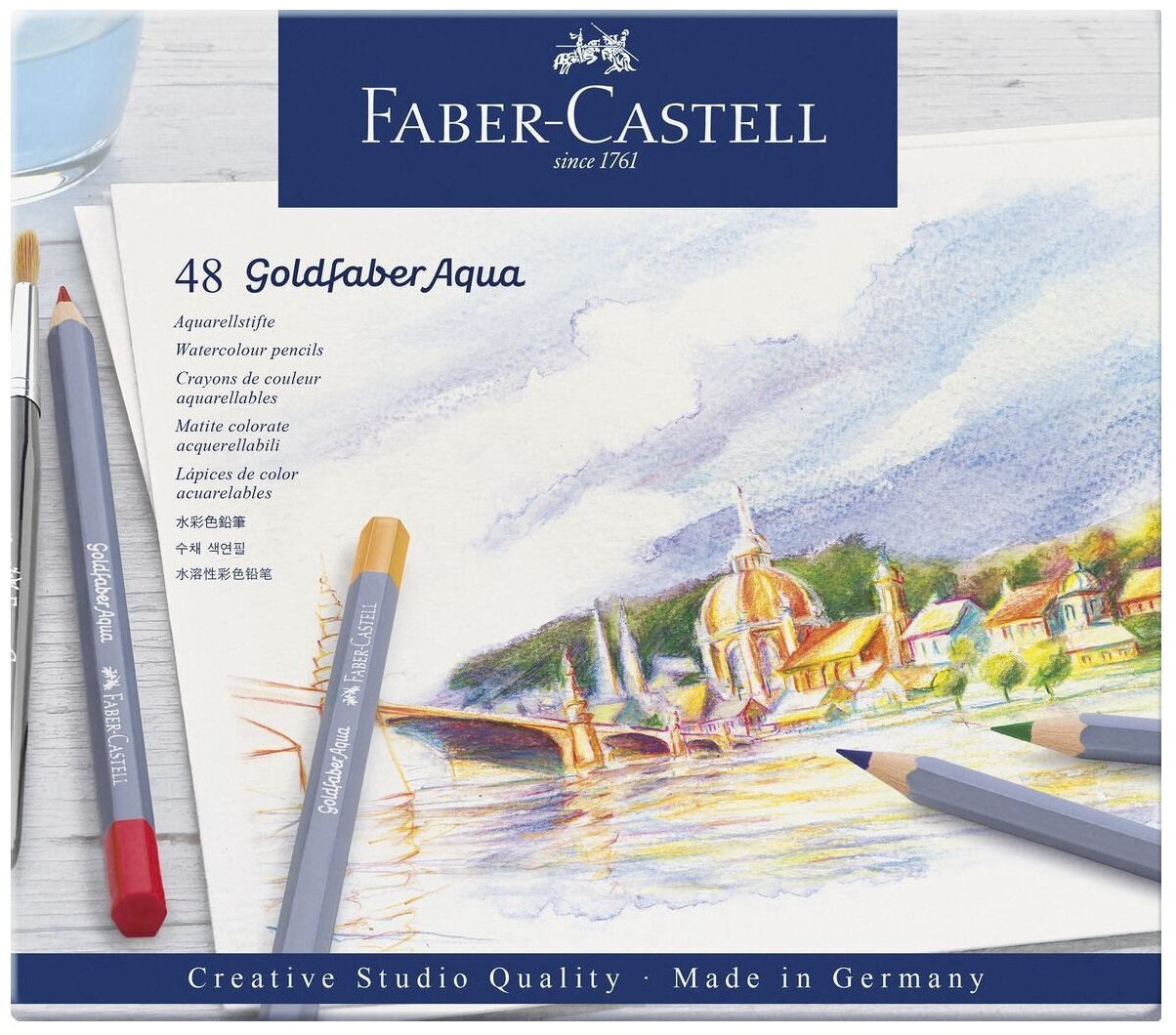 Карандаши акварельные Faber-castell художественные "Goldfaber Aqua", 48цв, метал. коробка