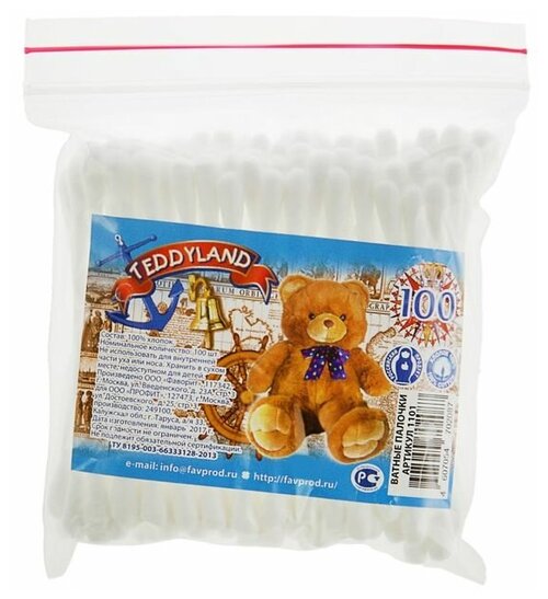 Ватные палочки Teddyland, 100 шт.