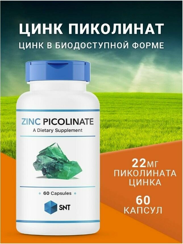 Цинк Пиколинат Zinc Picolinate 22mg 60 капсул для кожи волос и ногтей витамины для мужчин, женщин, поддержка иммунитета Бады