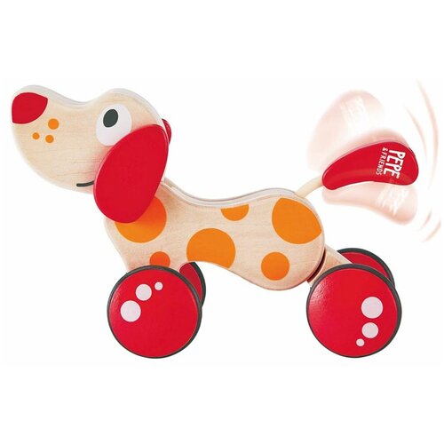 Каталка-игрушка Hape Walk-A-Long Puppy (E0347), красный/бежевый каталка игрушка hape ladybug pull along e0362 бежевый красный