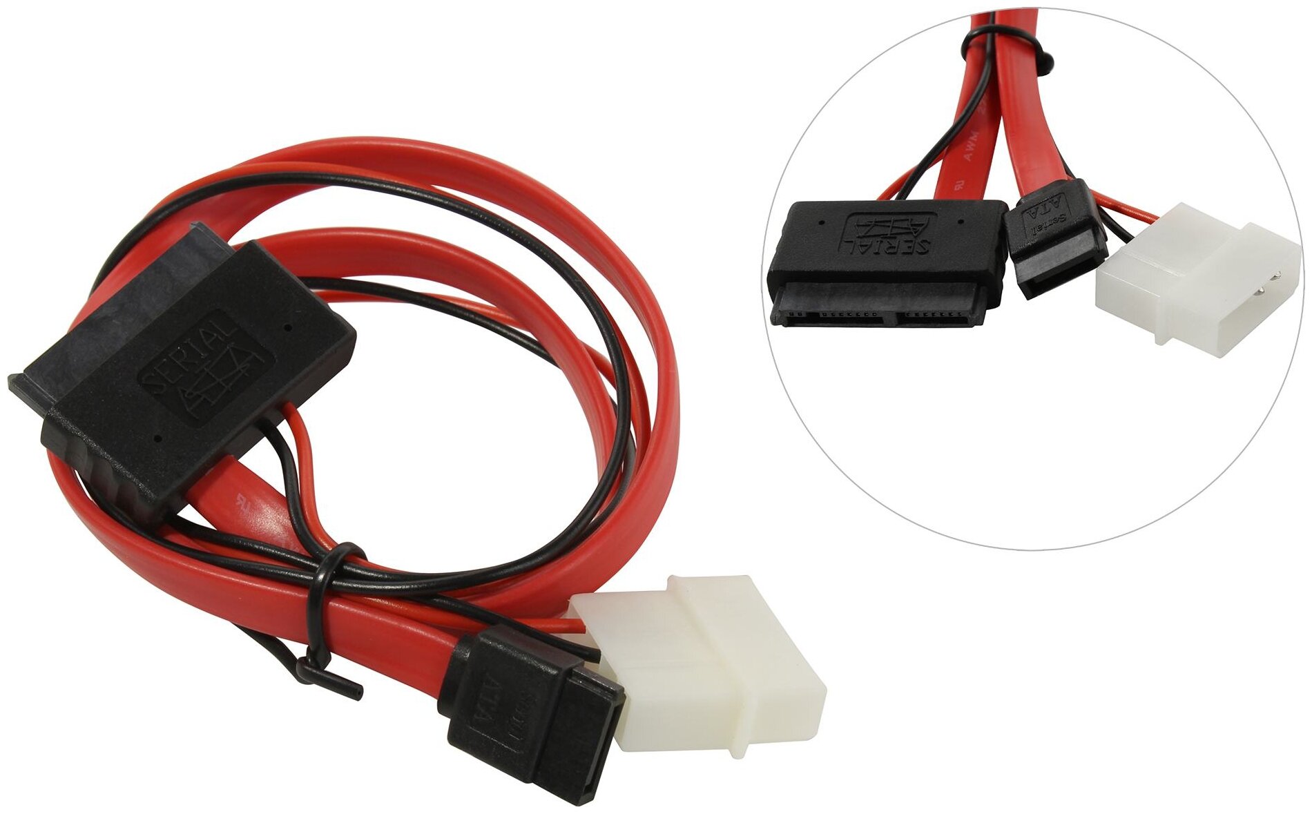 Переходник/адаптер GCR microSATA 16 pin - SATA II 7 pin - Molex 4 pin (GC-ST307), 0.5 м, красный/черный