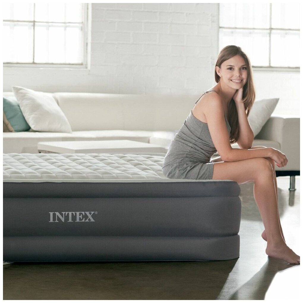 Кровать надувная Intex винил дл.:2030мм ш.:1520мм в.:460мм серый - фото №6
