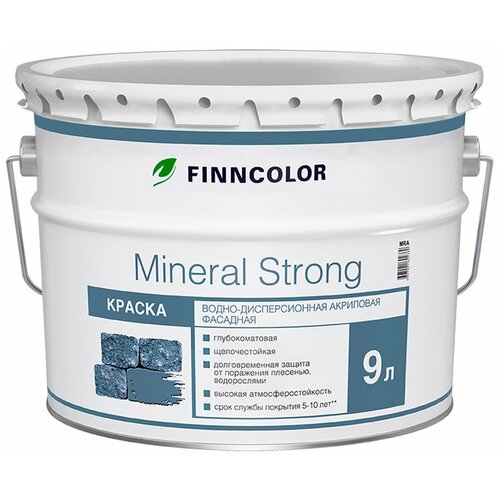 finncolor mineral strong краска фасадная водно дисперсионная матовая база c 2 7л Краска водно-дисперсионная FINNCOLOR Mineral Strong фасадная глубокоматовая белый 9 л 13 кг