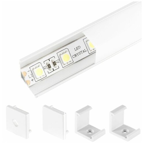 фото Led crystal профиль угловой lr50 16*16*2000 алюминиевый для светодиодной ленты в комплекте с матовым экраном, 2 заглушки и 2 крепежа.