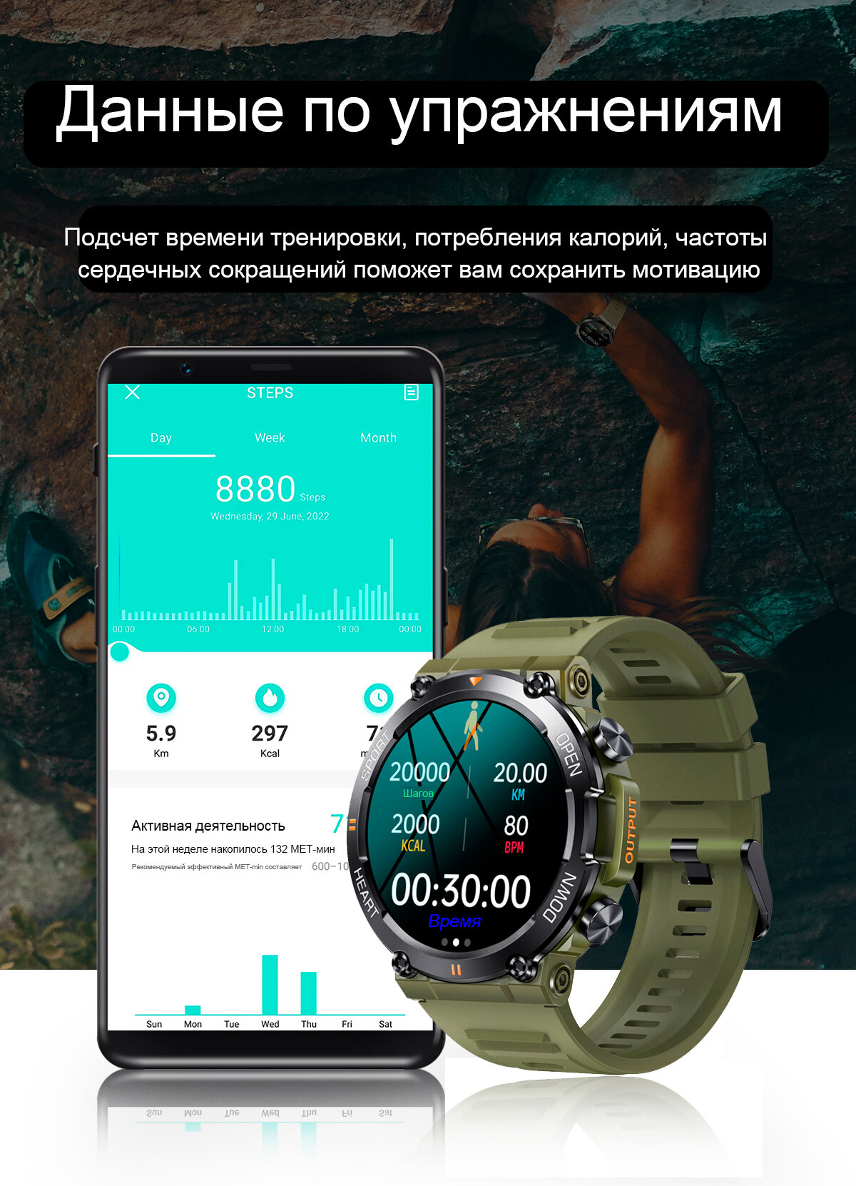 Смарт часы мужские круглые противоударные влагозащищенные MiGerz — фото 7