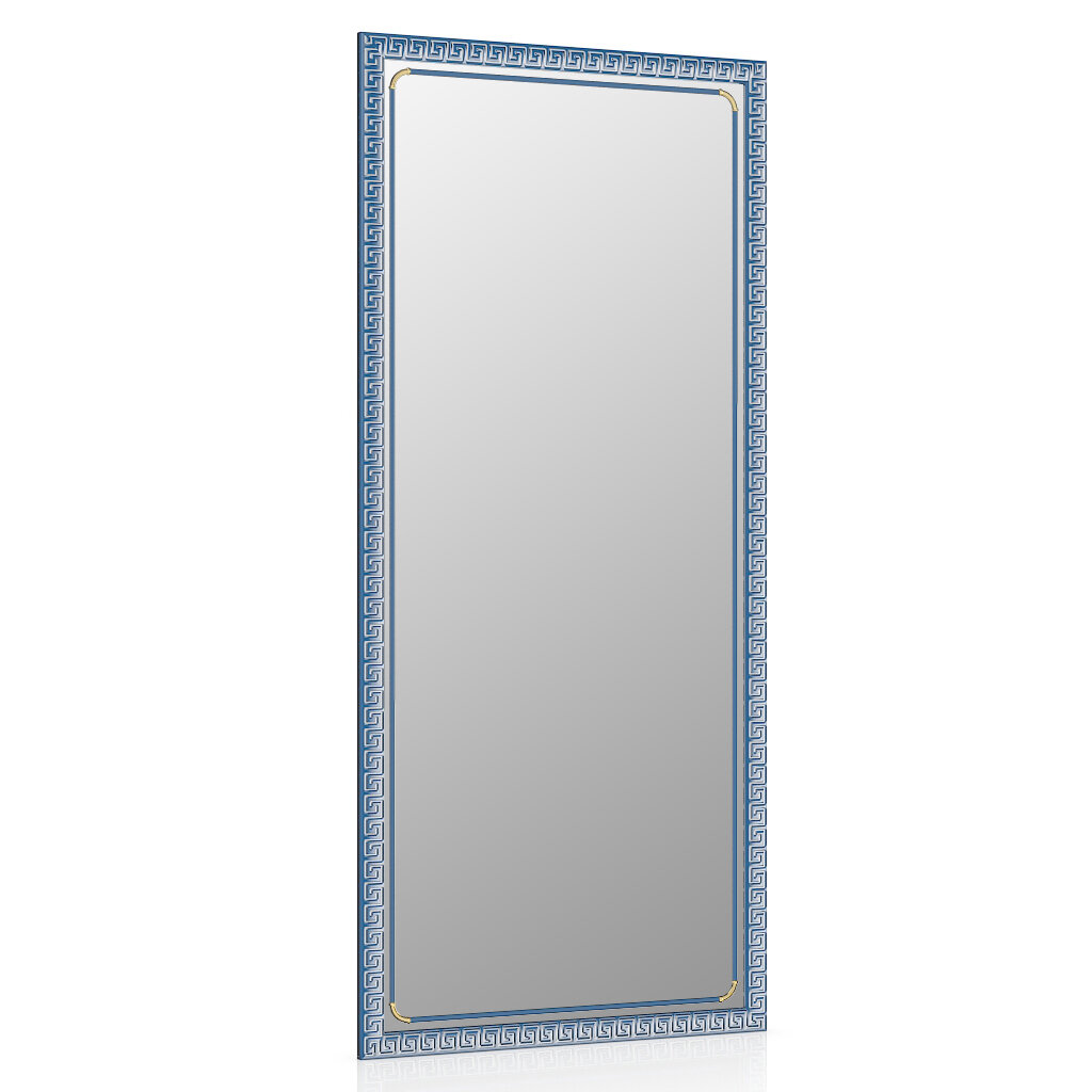 Зеркало 119С синий металлик, греческий орнамент, ШхВ 45х100 см, зеркала для офиса, прихожих и ванных комнат, горизонтальное или вертикальное креплени