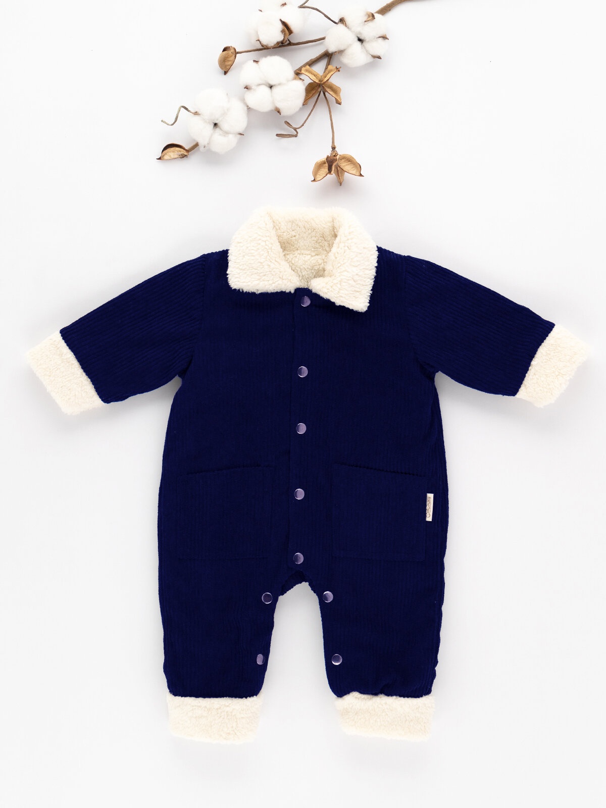 Комбинезон для новорожденного детский вельветовый с меховой подкладкой Снолики, темно-синий р-р 80 - фотография № 2