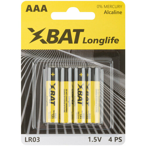 Батарейка щелочная, 1.5В, тип ААА, 4шт