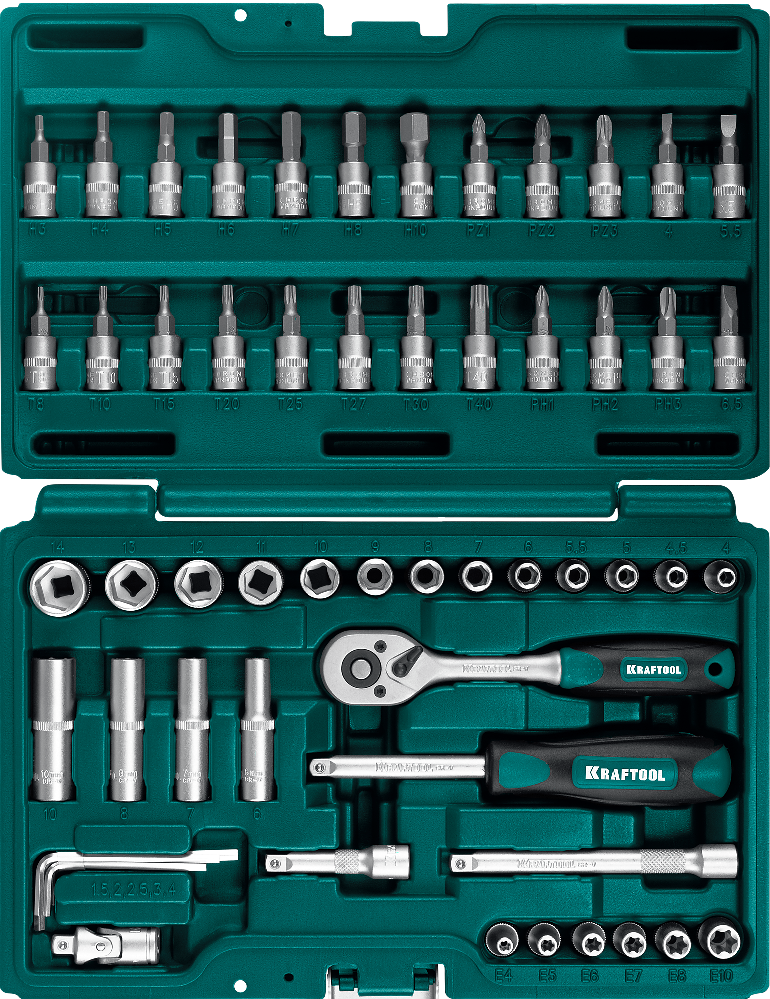 KRAFTOOL X-Drive 57 предм. (1/4") Универсальный набор инструмента (27885-H57)