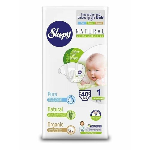 Sleepy Natural подгузники newborn 1 (2-5кг) 40шт