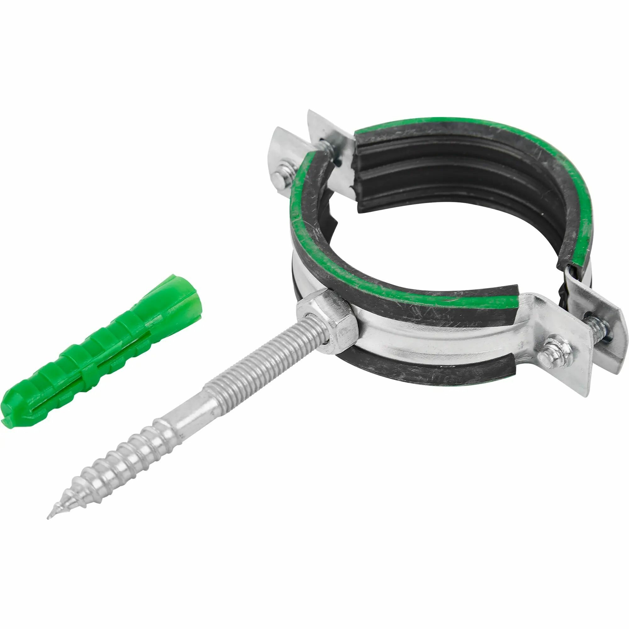 фото Хомут для труб Mayer 1 1/2" 48-52 мм со шпилькой 8х70 и дюбелем гайка М8