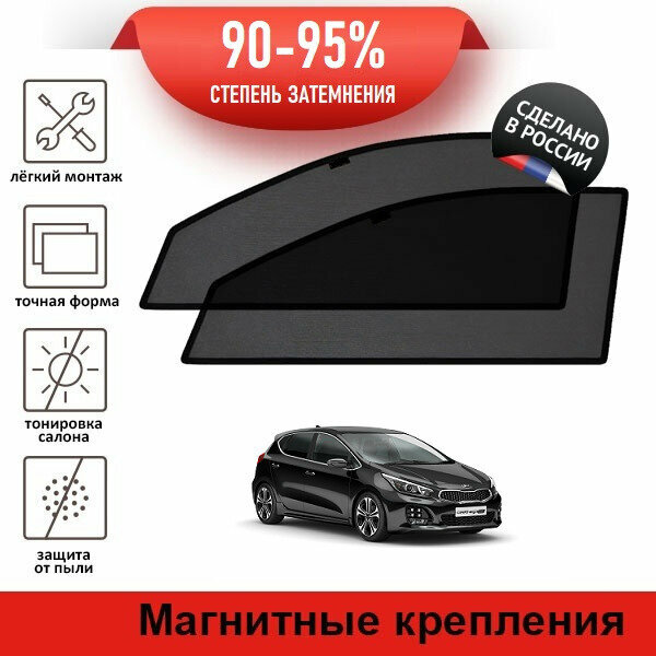 Каркасные шторки LATONIK PREMIUM на Kia Ceed 2 рестайлинг (2015-2018) хэтчбек 5d на передние двери на магнитах с затемнением 90-95%