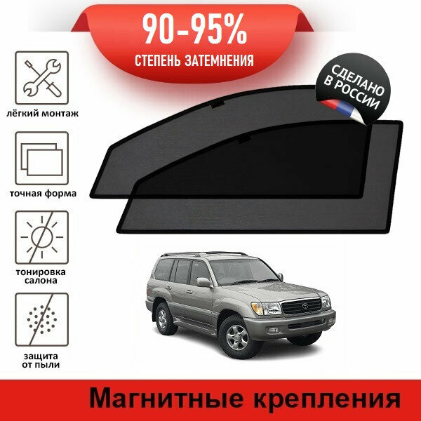 Каркасные шторки LATONIK PREMIUM на Toyota Land Cruiser 100 (1998-2002) на передние двери на магнитах с затемнением 90-95%