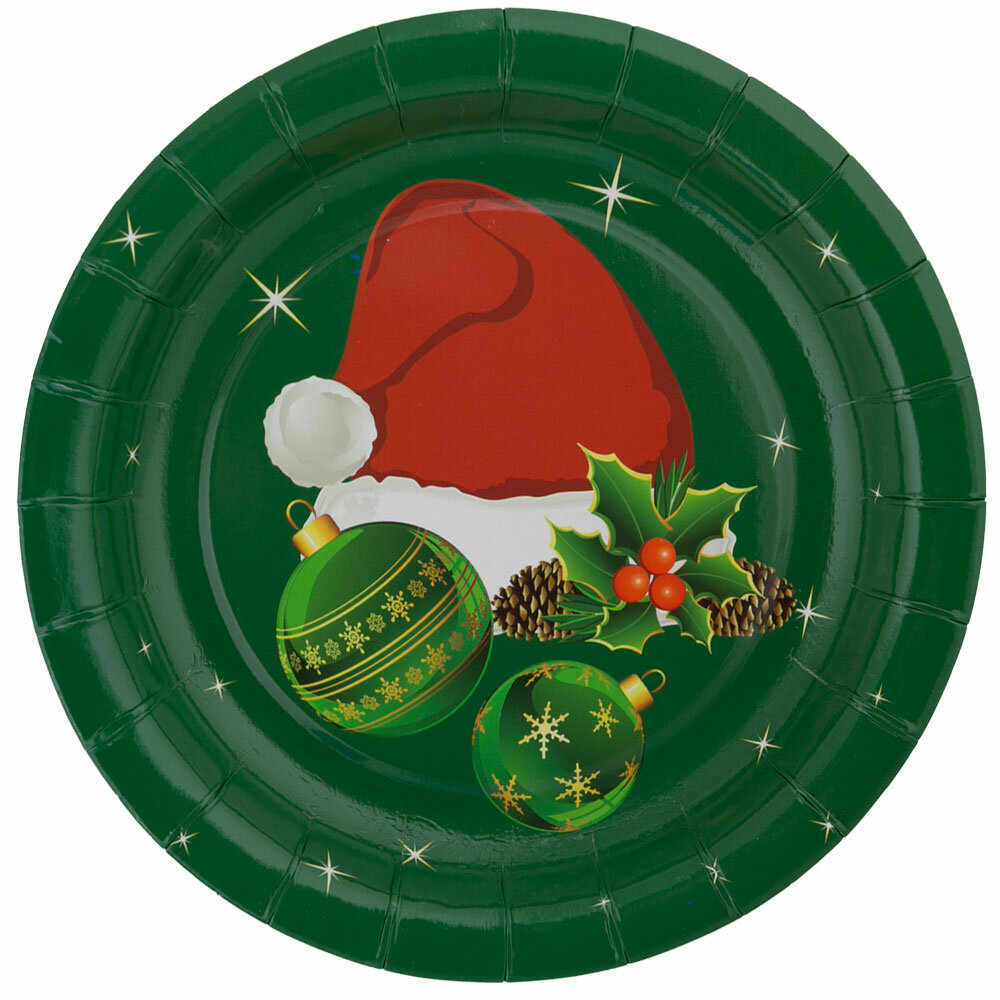 Тарелки бумажные "BOOMZEE" TRL-01 "Круглые" d 18 см 6 шт. 11- зеленый новогодний узор