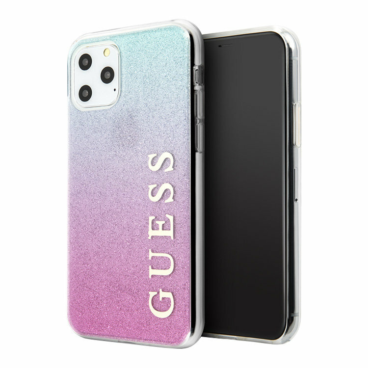 Чехол Guess Glitter Logo Hard Gradient для iPhone 11 Pro Max, розовый/голубой