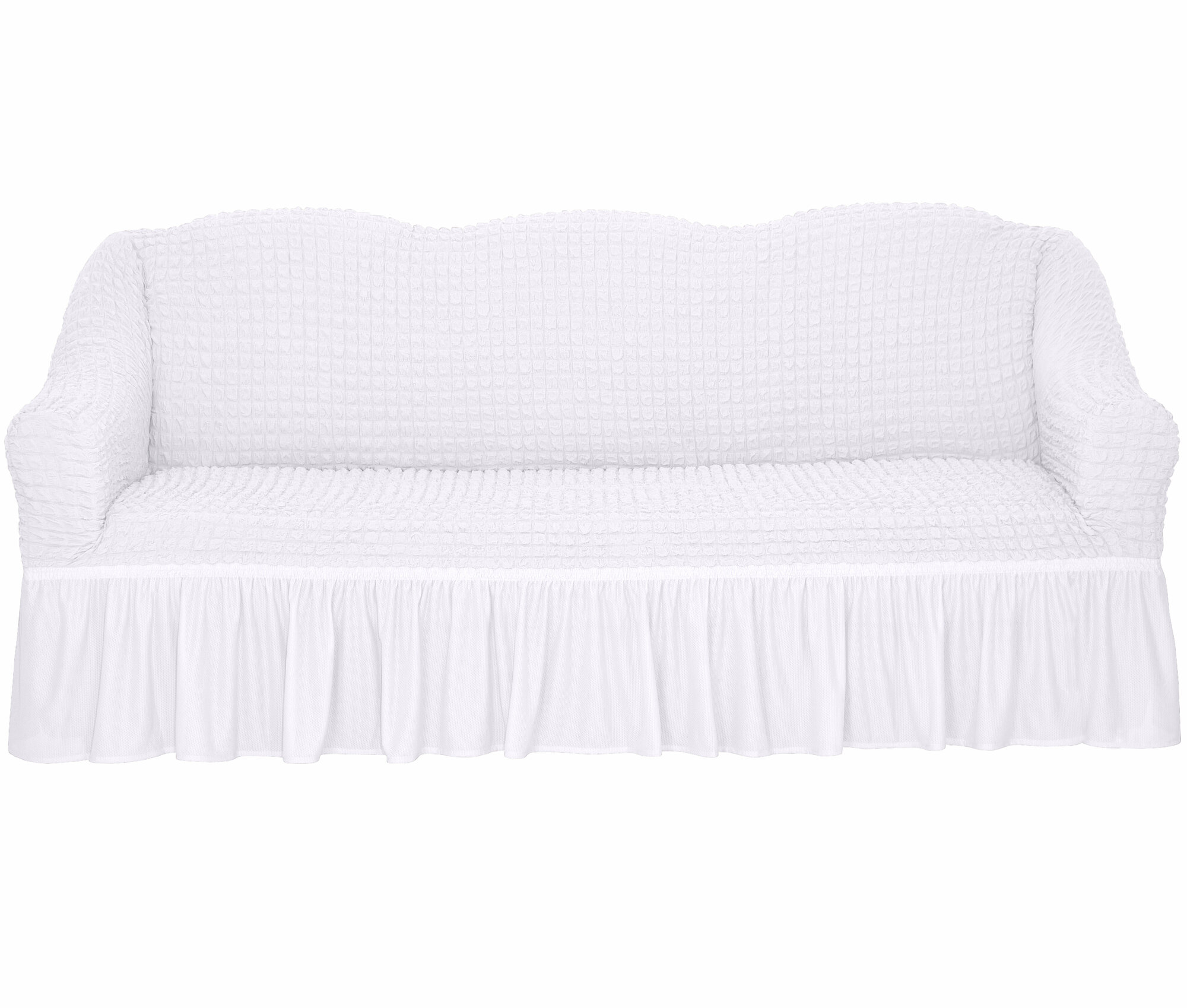 Чехол на трехместный диван универсальный с оборкой цвет Белый