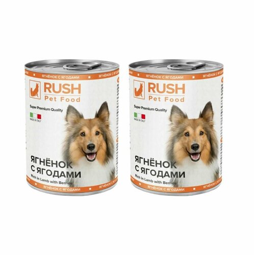 RUSH Pet Food консервы для собак ягненок с ягодами, 400 г, 2 штуки