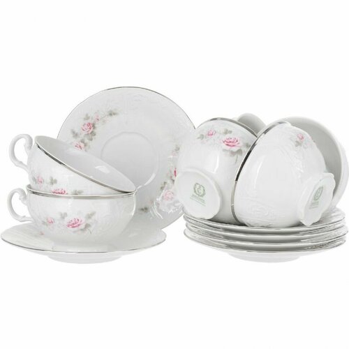 Набор чашек 6 шт. 360 мл с низким блюдцем 180 мм