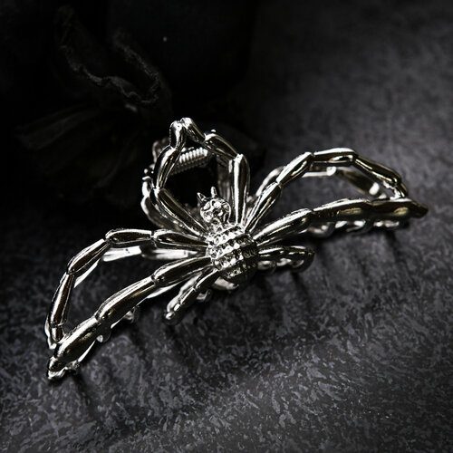 Краб для волос в виде Паука серебряный Заколка 11см Крабик женский металлический Украшение на Helloween 445₽