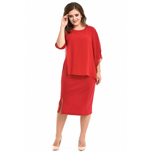фото Платье-футляр svesta, прилегающее, миди, размер 64, красный