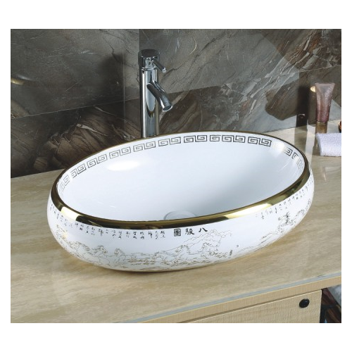 Накладная раковина белая/золото 59x41х16 см, Gid, Nc472