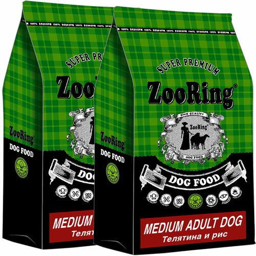 ZOORING MEDIUM ADULT DOG для взрослых собак средних пород с телятиной и рисом (10 + 10 кг) zooring medium adult dog сухой корм для собак индейка рис 20кг