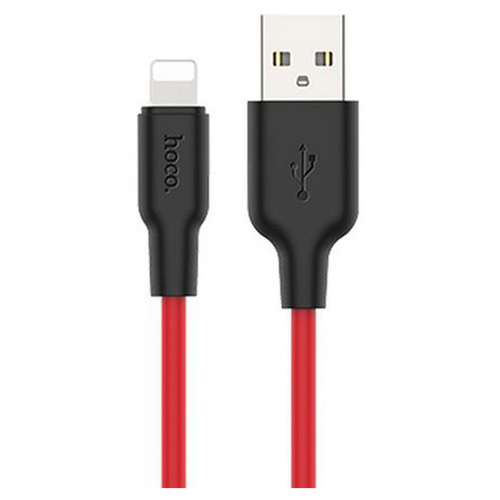 Кабель Hoco X21 Plus, USB - Lightning, 2.4А, 1м, черный/красный красный, черный