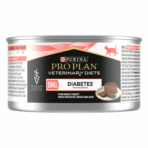 Влажный корм для кошек Purina Pro Plan VD DM St/Ox DIABETES MANAGEMENT, при сахарном диабете, 195г*12 банок