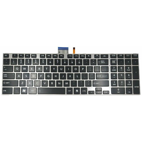 Клавиатура для ноутбука Toshiba Satellite L850, L875, P850 черная, рамка серебряная, с подсветкой