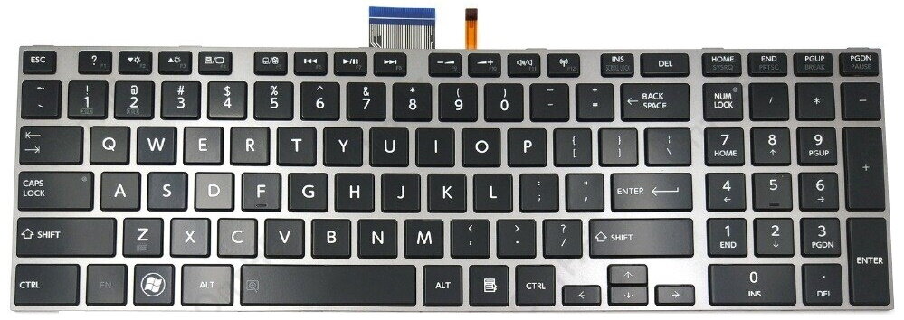Клавиатура для ноутбука Toshiba Satellite L850, L875, P850 черная, рамка серебряная, с подсветкой