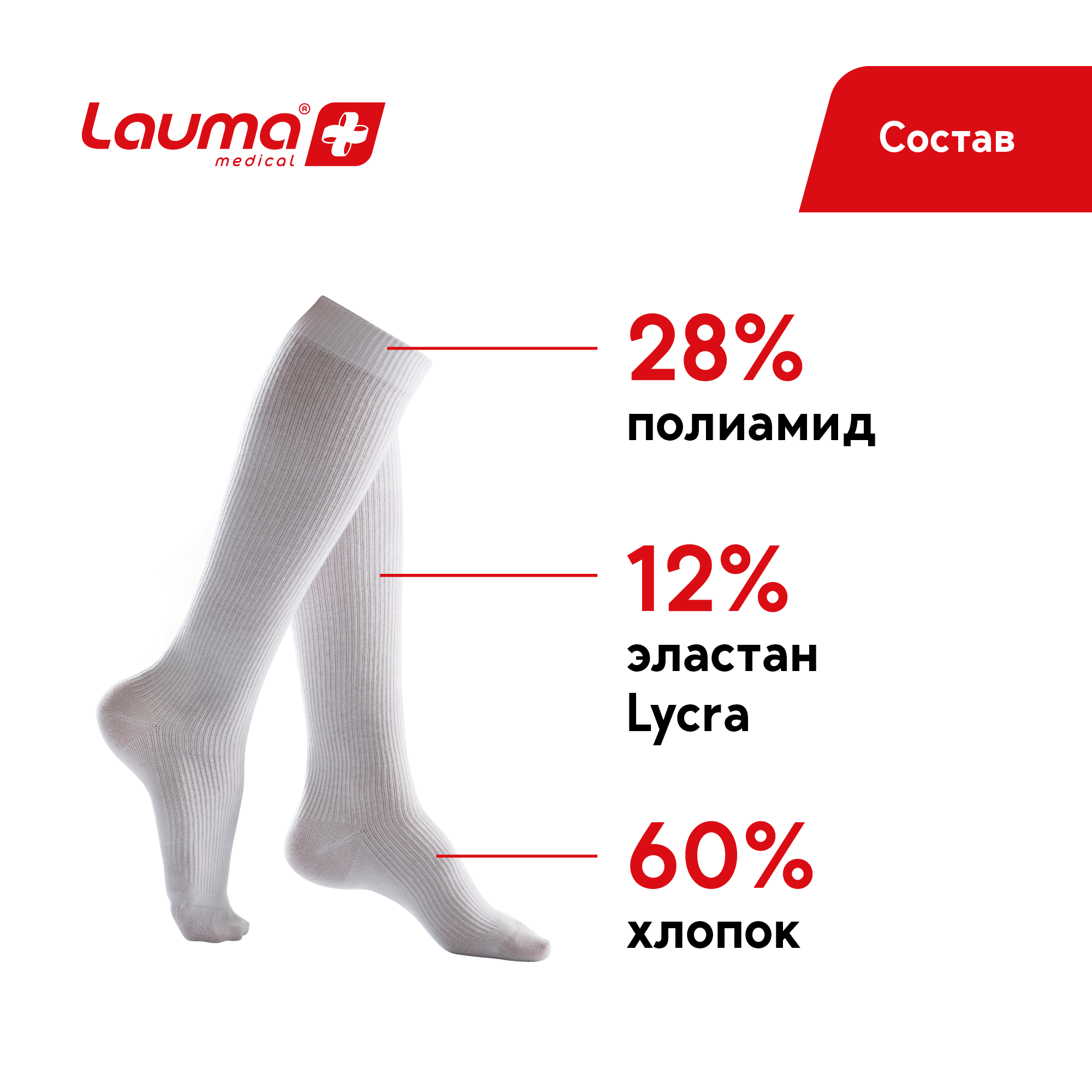 Изображение Гольфы медицинские компрессионные Лаума Медикал Cotton Comfort 1 класса компрессии, цельные, арт. AD204, размер 36-38, цвет белый