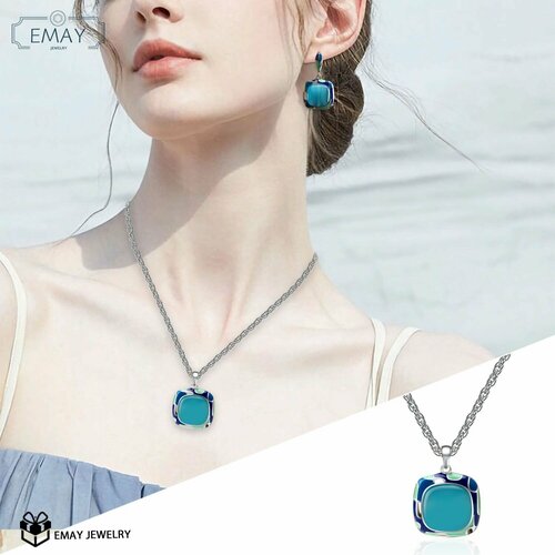 Колье Emay, искусственный камень, кошачий глаз, голубой, серебряный