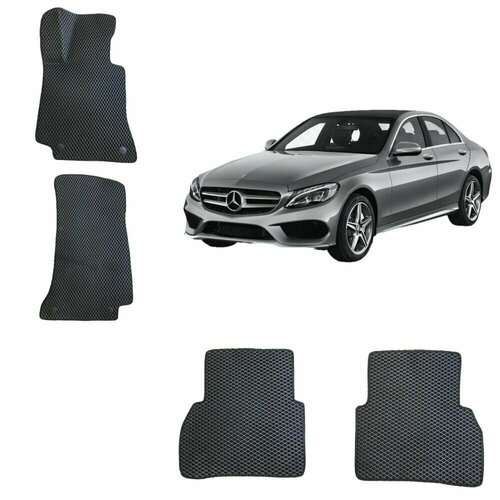 3-D Автомобильные EVA / ЕВА / ЭВА коврики в салон для Mercedes-Benz C-class W205 (4 поколение) / Мерседес-Бенц С-класса W205 (4 поколение) (Черный ромб / Черный кант)