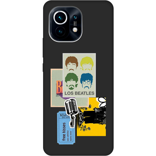 Матовый Soft Touch силиконовый чехол на Xiaomi Mi 11, Сяоми Ми 11 с 3D принтом Beatles Stickers черный матовый soft touch силиконовый чехол на xiaomi mi 11 сяоми ми 11 с 3d принтом maple черный