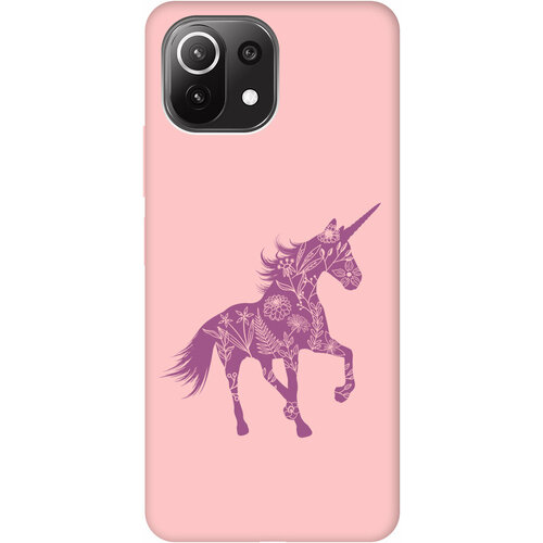 Силиконовый чехол на Xiaomi Mi 11 Lite, 11 Lite 5G, Сяоми Ми 11 Лайт, 11 Лайт 5г Silky Touch Premium с принтом Floral Unicorn светло-розовый силиконовый чехол на xiaomi mi 11 lite 11 lite 5g сяоми ми 11 лайт 11 лайт 5г с 3d принтом floral unicorn прозрачный