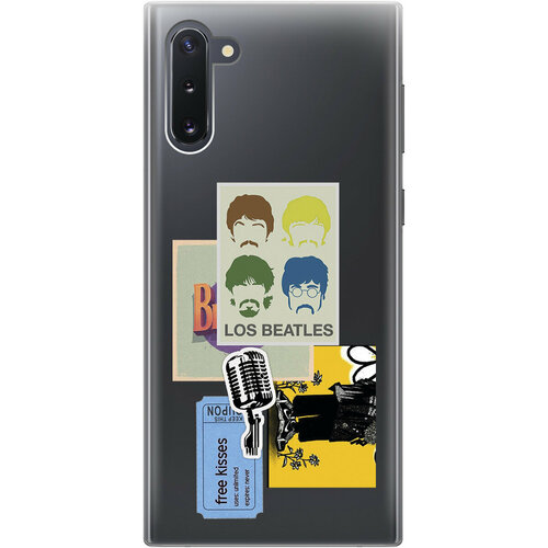 Силиконовый чехол на Samsung Galaxy Note 10, Самсунг Ноут 10 с 3D принтом Beatles Stickers прозрачный матовый чехол cute stickers для samsung galaxy note 10 самсунг ноут 10 с 3d эффектом черный