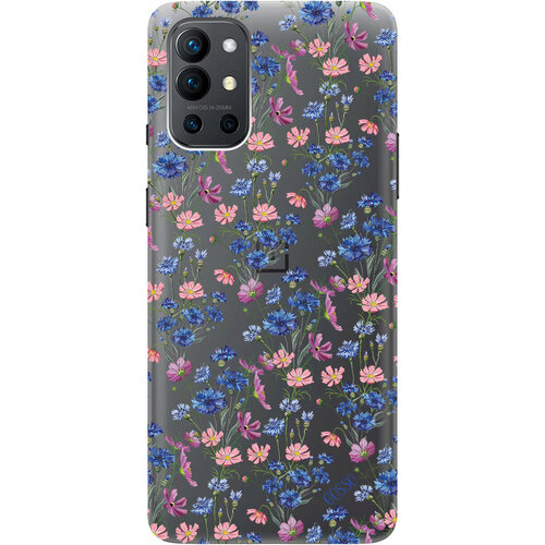 Силиконовый чехол на OnePlus 9R / ВанПлюс 9Р с 3D принтом Lovely Cornflowers прозрачный силиконовый чехол на oneplus 9r ванплюс 9р с 3d принтом rose прозрачный