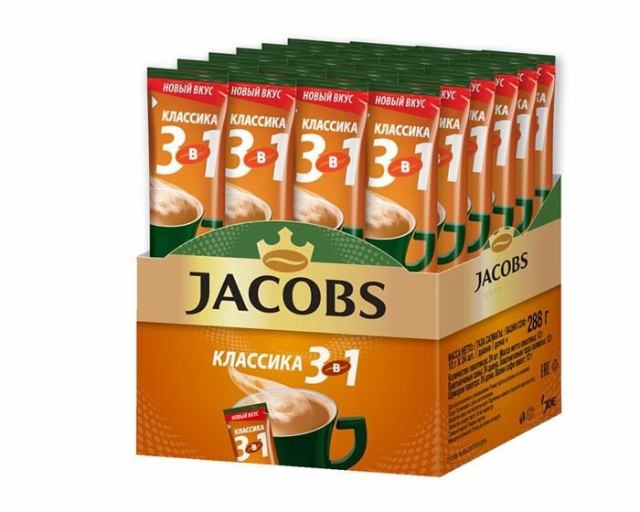 Кофе растворимый Jacobs 3 в 1 Классика, 24 стика (Якобс)