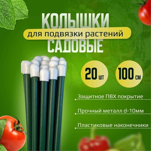 Колышки садовые 1м для подвязки растений, томатов, огурцов, 20шт. Металлические в ПВХ.