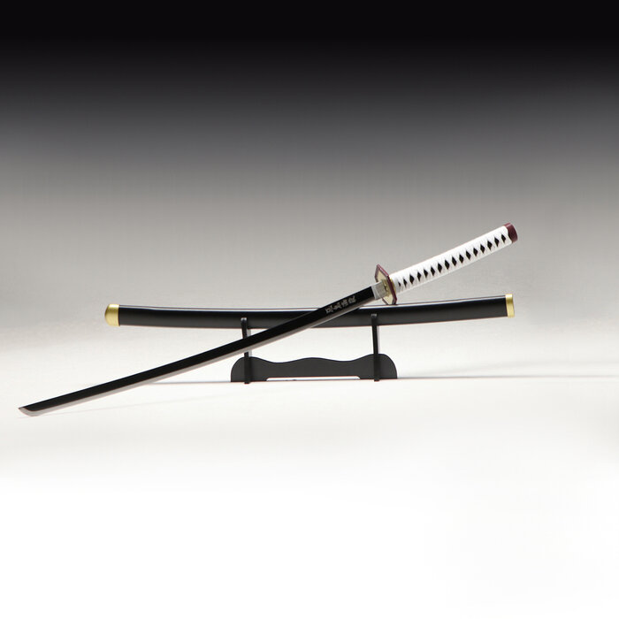 Сувенирное оружие "Катана Гию Томиоки" 104 см, клинок 68 см, чёрная с белым, на подставке